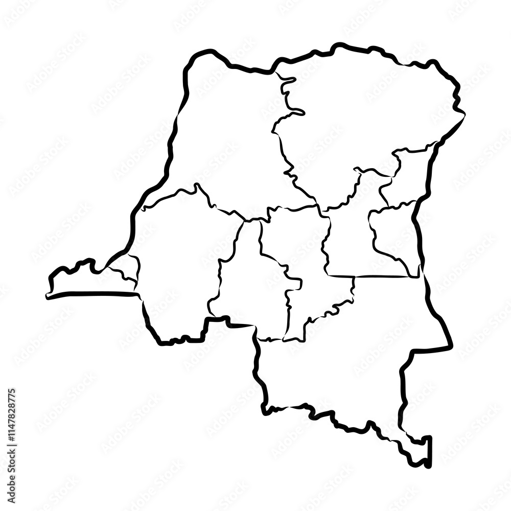 Democratic Republic of the Congo political map vector sketch ...