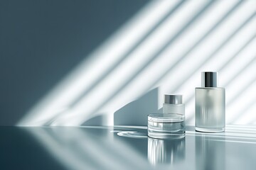 Aufkleber - clean arrangement of luxury skincare products displayed on smooth matte surface under bright directional lighting