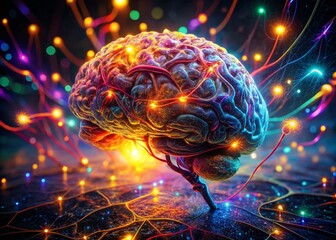 Poster - Digital Brain Wallpaper, Low Light Neural Network, Abstract AI Mind, Dark Tech Background, Cyberpunk Brain