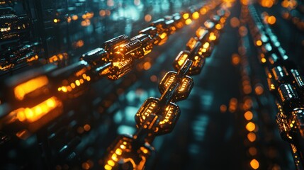 Fototapete - Cyberpunk Chains: A Digital Network's Glowing Core