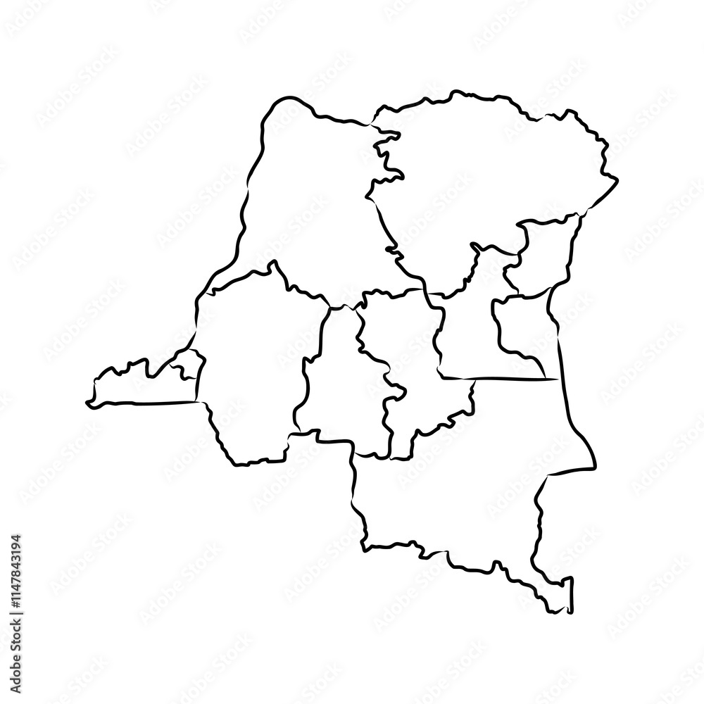 Democratic Republic of the Congo political map vector sketch ...