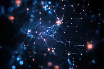 Poster - Abstract network design showcasing connections in a dark digital space with bright nodes