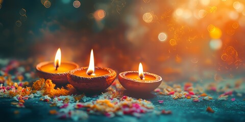 Sticker - Three candles are lit and placed on a table with a blue background