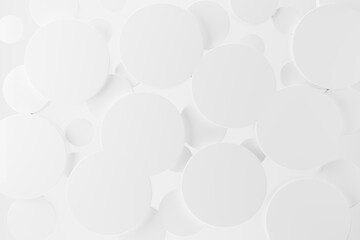 Poster - white abstract background with flying plastic cylinders, pattern in soft light, top view. 3d illustr