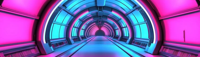 Poster - a futuristic tunnel illuminated with vibrant pink and blue lights, creating a dynamic and immersive 