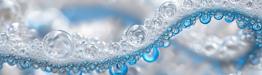 Poster - a close-up image showcasing a wave of bubbles and water droplets, highlighting the textures and refl