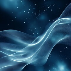 Poster - Abstract blue wave with sparkling particles on a dark cosmic background, ideal for technology and futuristic themes.