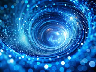 Poster - Futuristic Blue Data Vortex: Tilt-Shift Digital Art, Technology, Sci-Fi, Particle Effect, Abstract, Light, Energy