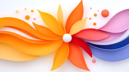 Aufkleber - A vibrant, abstract composition of colorful flower shapes and flowing ribbons on a soft background.