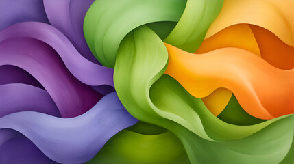Aufkleber - A vibrant, abstract composition featuring swirling layers of colorful waves in shades of purple, green, orange, and yellow.