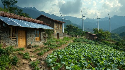 Poster - A house with a solar panel on the roof