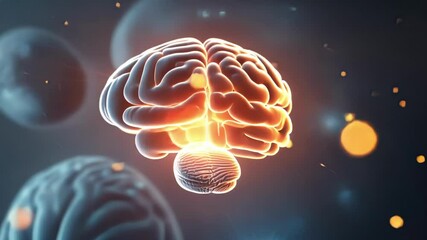 Poster - Glowing digital human brain generating vast amounts of data and creating artificial intelligence, set against a dark background enhanced by a captivating bokeh effect