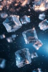 Poster - Three cubes of ice are floating in the air. The cubes are all different sizes and are scattered throughout the image