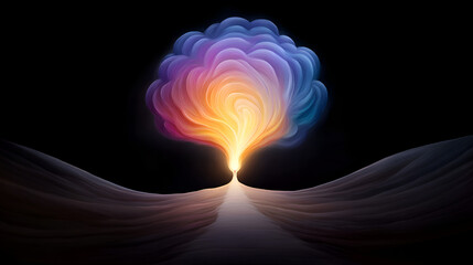 Aufkleber - A vibrant, ethereal light emanating from a colorful cloud-like formation against a dark background, symbolizing creativity and inspiration.