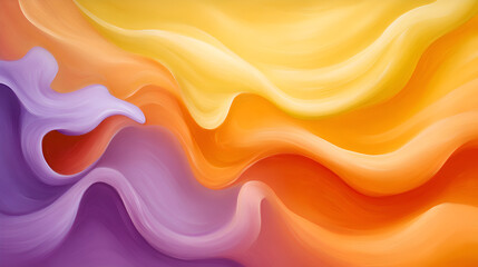 Aufkleber - A vibrant, abstract composition featuring flowing waves of purple, orange, and yellow colors.
