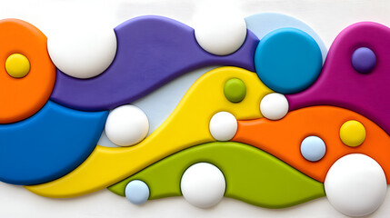 Aufkleber - A vibrant, abstract composition of colorful flowing shapes and spheres against a white background.