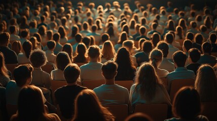Aufkleber - A large audience engages attentively during a corporate seminar focusing on development strategies, set in a well-lit venue that fosters inspiration and collaboration