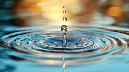 Poster - Realistic and Clear Water Drop with Circular Waves in a Gigapixel Resolution Creating a Stunning Visual Effect of Nature's Beauty