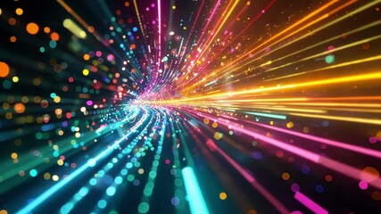 Poster - big data flows through cyberspace as colorful particles and light trails, creating a futuristic and 