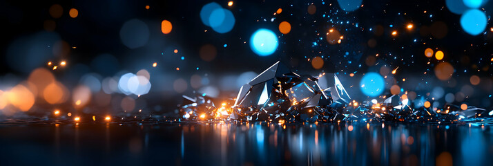 Wall Mural - Shattered Crystal,  Abstract Background with Glowing Blue and Orange Sparks