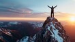 © Jane_S - Motivation and Inspiration Day.A lone hiker stands atop a rocky mountain peak, embracing the golden hues of sunrise and expansive views.