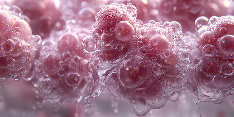 Wall Mural - Red Berries Submerged in Sparkling Water, Bubbles Enveloping Juicy Fruit, Refreshing Beverage, Aquatic Scene