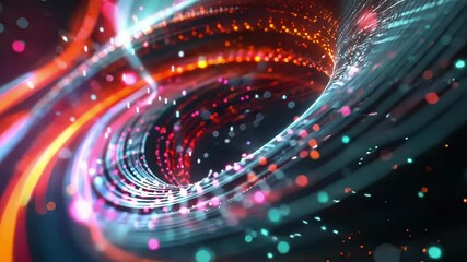 Poster - Bright glowing big data stream flowing through cyberspace in a swirling vortex, creating a mesmerizing visual representation of information flow