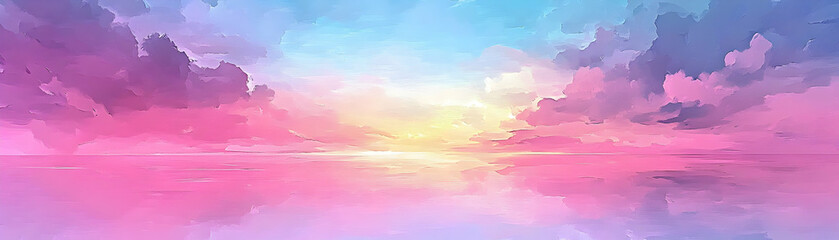 Wall Mural - Pastel Sky and Sea, A Dreamlike Sunrise Abstract Painting