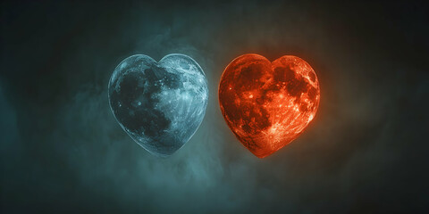 Wall Mural - celestial hearts, twin moons embrace in a mystical night sky