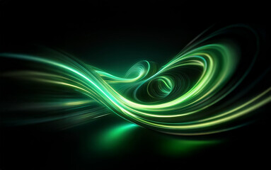 Aufkleber - Abstract glowing green lines swirl and twist against a black background.