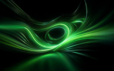 Aufkleber - Abstract green glowing lines form a swirling pattern on a black background.