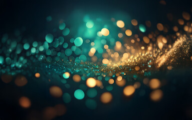 Poster - Abstract bokeh background featuring glowing blue and gold particles.