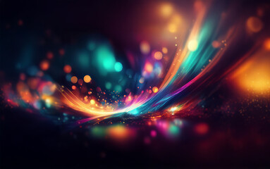 Aufkleber - Abstract colorful streaks of light and bokeh against a dark background.