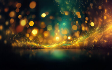 Fototapete - A dark background with a wave of light and bokeh lights in the background.