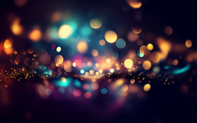 Poster - A dark background with bokeh lights in various colors creating a festive and celebratory feel.
