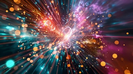 Poster - Big data flows through cyberspace, creating streaks of light and a bokeh effect, symbolizing the massive amount of information traveling at high speed in the digital world
