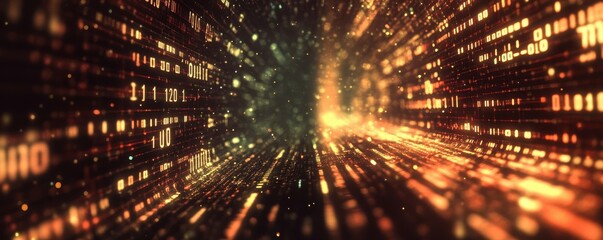 Poster - A futuristic web hologram depicting digits and codes with a cloud icon. Abstract motion of digital data flow. Stock photo.
