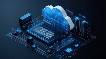 Aufkleber - Cloud Computing Technology With Data Processing Architecture and Digital Storage Solutions Represented in a Visual Display During a Futuristic Setting