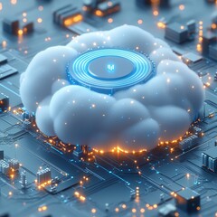 Poster - Digital Cloud Platform Integrated With Circuit Board Technology Showcasing Modern Computing Capabilities in a Futuristic Environment