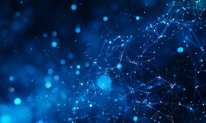 Aufkleber - Bright Blue Abstract Visualization Depicting Digital Connections, Glowing Points, and Interconnected Lines in a Cosmic Setting, Ideal for Technology Themes