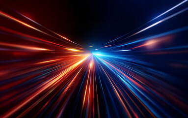Aufkleber - Abstract digital art depicting a tunnel of speeding light, with streaks of red and blue blending and diverging.