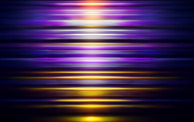 Fototapete - Abstract background with horizontal stripes of purple, blue, and yellow. The light from the middle of the image radiates outwards.