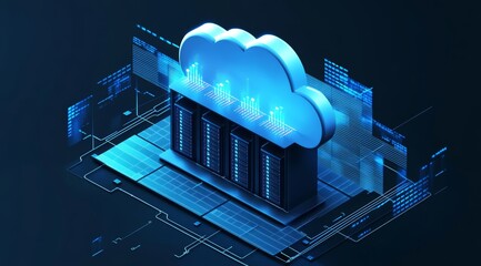 Aufkleber - Cloud Computing Technology Displayed With Servers and Data Visualization on a Digital Interface