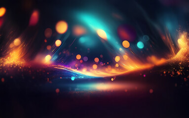 Poster - A dark background with streaks of light and colorful bokeh, creating a sense of movement and energy.