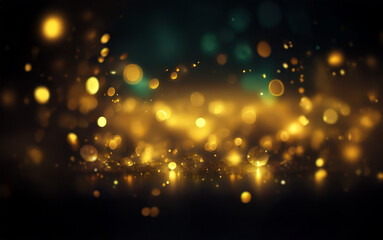 Aufkleber - A dark background with scattered golden and teal bokeh lights.