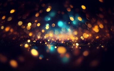 Poster - A dark background with out-of-focus lights in shades of blue, yellow, and orange, creating a sparkling, celebratory effect.