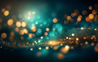 Poster - A blue and gold abstract background with out of focus lights.