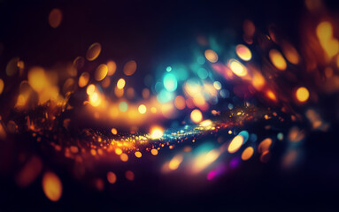 Poster - A dark background with bright colorful bokeh lights that blur together.