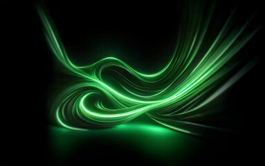Poster - Abstract glowing green lines in a dark background.