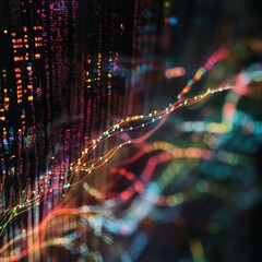 Aufkleber - Colorful Data Visualization With Glowing Lines Representing Complex Information and Trends in a Digital Environment